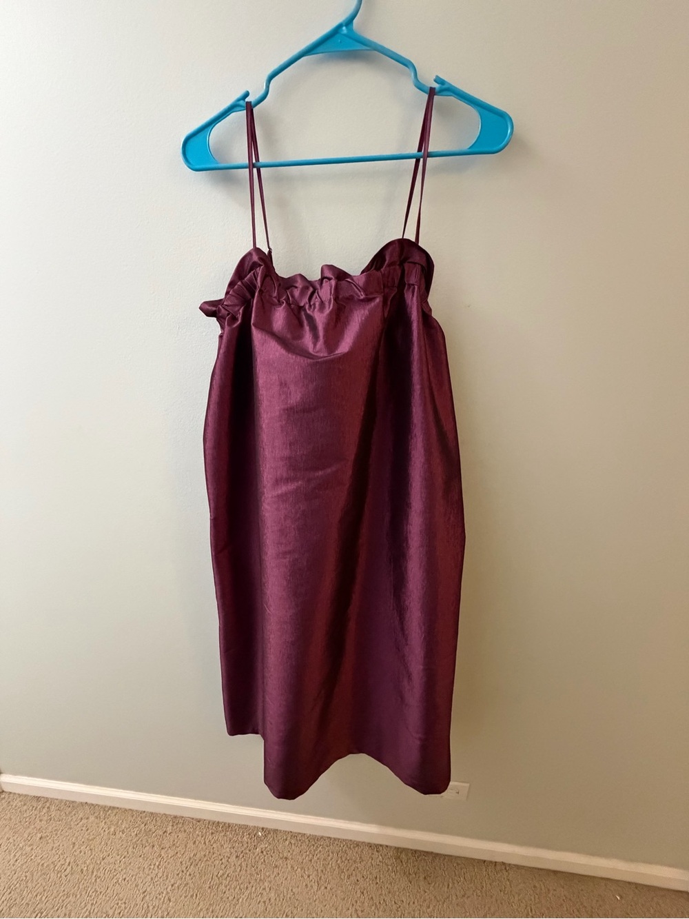 Women's Maroon Satin Spaghetti-Strap Dress